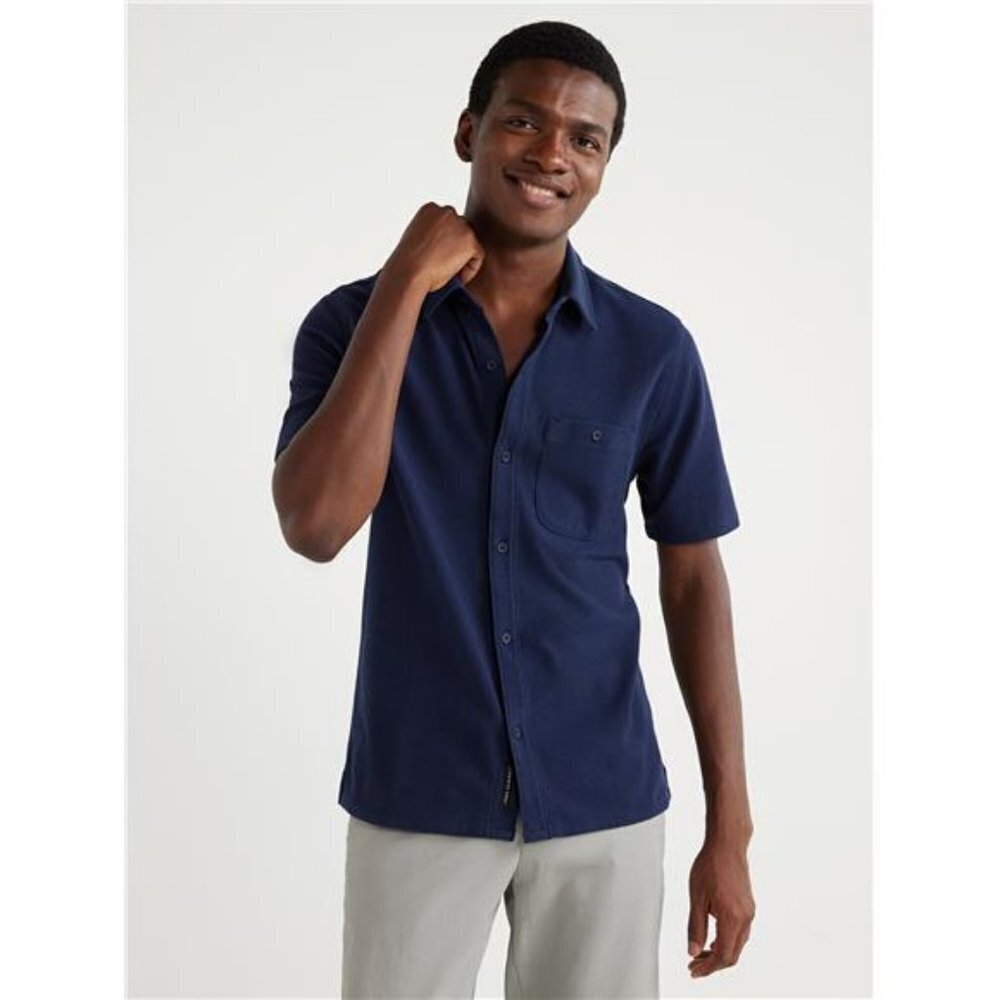 Waffle Knit Polo Shirt Men Short Sleeve S-3XL